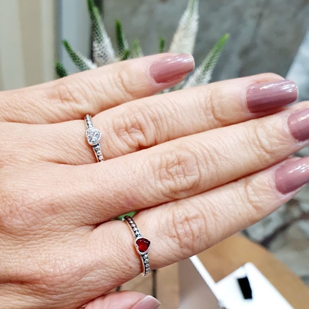 Ring 925 S heart shape zircônia or red stone